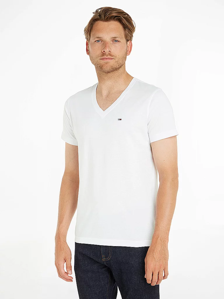 Tommy Jeans T-shirt à Manches Courtes Et Col En V Original Classic White S Homme 3